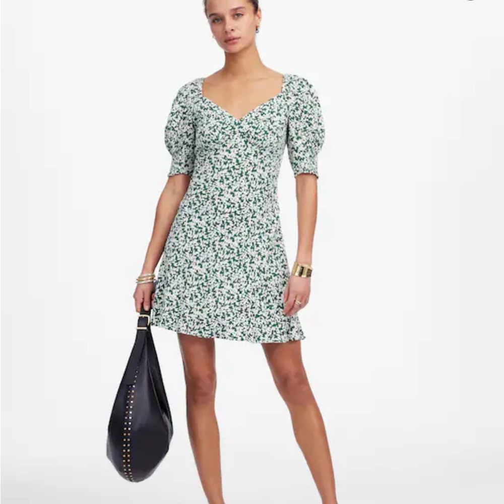 Madewell Seamed V-Neck Mini Dress - Green and White Dress - new with tag